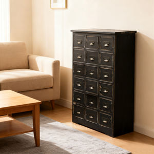 アメリカンヴィンテージ無垢材キャビネット寝室レトロマルチ引き出し収納キャビネットヨーロッパ多機能ブラックキャビネット - Product Image 1