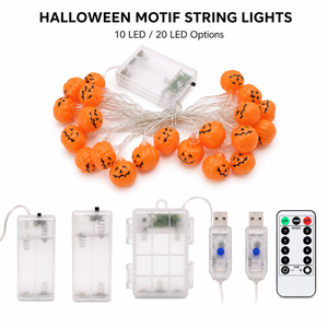 Guirlandes lumineuses à thème Halloween, 10/20 LED fantômes, citrouilles, crânes, yeux, avec piles USB et options de télécommande 8 modes - Product Image 3