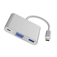 Adaptor USB C ke VGA 3 in 1, Port USB 3.0, Pengisian Daya PD, 1080P 60Hz, Konverter Multiport dari Aluminium Alloy untuk Laptop, Smartphone, Tablet