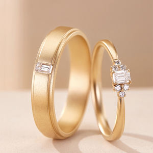 Hailer-Conjunto de anillos de boda de oro amarillo auténtico para parejas, joyería de diamante de moissanita de corte esmeralda de 14k y 18k para compromiso - Product Image 2