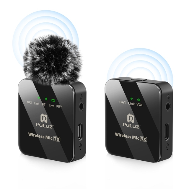 PULUZ Transmitter + Receiver Wireless Lavalier Intelligent Noise Reduction Microphone for Cameras & Mobile Phone