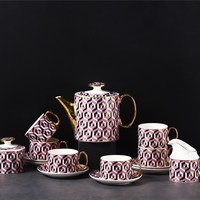 Ensemble de tasses de luxe Coffret cadeau Géométrie bleue Céramique Coffee Tea Pot et Tasses Sets