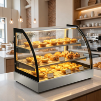 Réchaud alimentaire professionnel en verre incurvé avec éclairage LED, chauffage électrique, capacité de 50 L pour restaurant, poulet frit, hamburgers