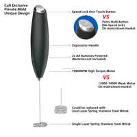 Culi - Essentiels de cuisine de haute qualité - Mini mixeur en acier inoxydable - Mousseur à lait - Fouet - Alimenté par piles - Écologique