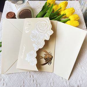 Invitaciones de boda de estilo europeo, invitaciones florales grandes con relieve dorado, tarjetas de felicitación y invitaciones personalizables - Product Image 4