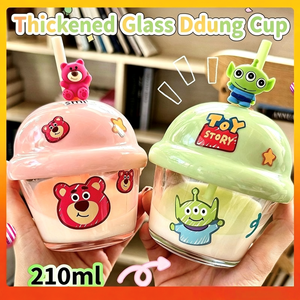 Tazza in Vetro a Forma di Orso Fragola, con Cannuccia Spessa, Antigoccia, Sigillata, Mini Tazza Carina per Bambini, per Colazione, Latte, Souvenir - Product Image 1