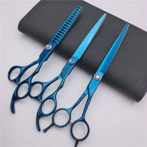 ชุดกรรไกรตัดแต่งขนสัตว์เลี้ยงสีน้ำเงิน 7 นิ้ว สแตนเลสสตีล โค้ง สำหรับดูแลขนแมว คุณภาพพรีเมียม - Product Image 5