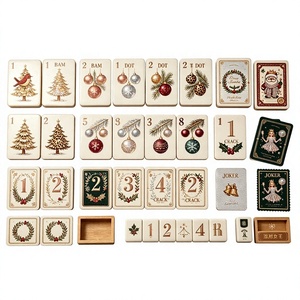 Juego de Mahjong de Madera con Temática Navideña, Hecho a Mano, Estilo Clásico para 4 Jugadores, Juego de Mesa para Interiores con Cartas Joker - Product Image 1