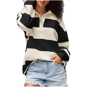 Maglietta Rugby Oversize a Righe Personalizzata per <span class=keywords><strong>Donna</strong></span>, Alta Qualità, Bicolore, Stile Vintage, <span class=keywords><strong>Manica</strong></span> <span class=keywords><strong>Lunga</strong></span> - Product Image 6