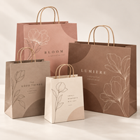 Sac en papier kraft rose poudré ECO avec poignée en corde torsadée, logo personnalisé pour l'emballage de vente au détail