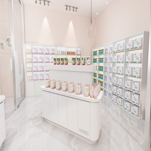 Mostrador de Exhibición de Cosméticos, Vitrina para Tienda de Productos para el Cuidado de la Piel, Gabinete Blanco Brillante Integrado de Múltiples Niveles para Venta al por Menor - Product Image 6
