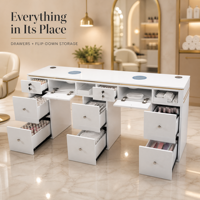 Tables de manucure modernes en bois avec dépoussiéreur pour usage professionnel double poste en salon de manucure commercial