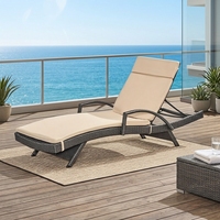 Chaise longue inclinable en rotin PE résistant aux intempéries pour terrasse extérieure, plage, complexe hôtelier, avec coussin amovible