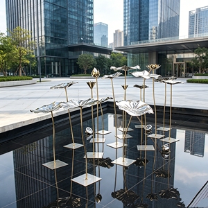 Sculpture moderne abstraite en forme de cône, résistante aux intempéries, en FRP et acier inoxydable, pour bureaux de vente immobilière, aéroports et parcs - Product Image 6