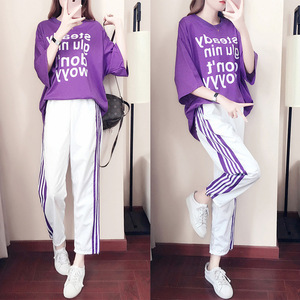 Women's Casual Sports Suit Set Loose Wide Leg Pants Two Piece Breathable Summer Outfit - Product Image 2