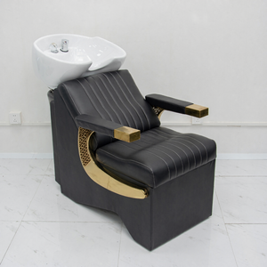 Sillón de Lujo para Lavado de Cabello, Cama de Salón de Belleza, Estación de Lavado de Cabello en Cuero PU Negro y Dorado, Mobiliario para Salón de Belleza - Product Image 6