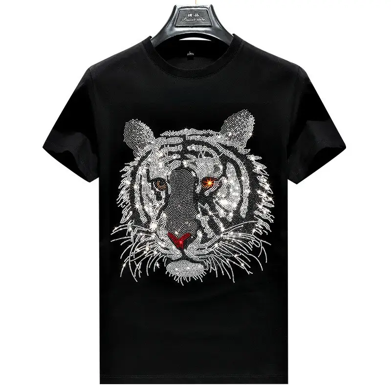 Pour hommes t-shirt transfert pour hommes t-shirts avec strass gros Logo personnalisé couleur Oem strass coton tissé unisexe