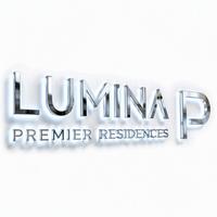 Enseignes néon LED chromées à face miroir avec halo blanc latéral pour résidences haut de gamme, centres de vente immobilière de luxe et signalétique d'appartements