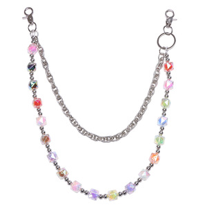 โซ่คาดเอวสองชั้นประดับลูกปัดหลากสี โลหะผสมสังกะสี รูปทรงเรขาคณิต สำหรับผู้ชาย สไตล์ฮิปฮอป ใช้กับกางเกงยีนส์ - Product Image 5