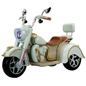 Motocyclette électrique classique vintage pour enfants, jouet à roulettes avec siège en cuir confortable et lumières LED, cadeau pour les tout-petits - Product Image 1