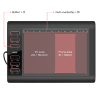Tablet Grafis Digital VINSA 1060Plus 12 Tombol Pintasan Dengan Pena Tulis Stylus EMR Pasif