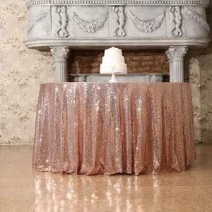 結婚式のイベントの装飾のためのカスタムラグジュアリー120インチオーバーレイスパンコールラウンドローズゴールドテーブル服