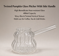 Carafe en verre borosilicate torsadée de 400 ml, résistante à la chaleur, avec poignée latérale et bord ondulé, pour café, thé et boissons froides