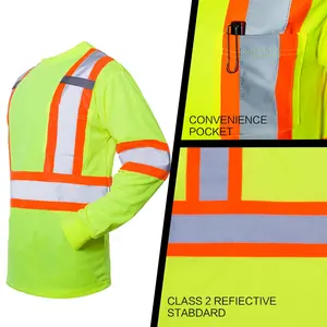 Ansi Class 2 Long Sleeve Reflective Safety High Visibility Vest Yellow Work Shirts