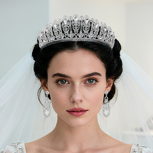 Ensemble de bijoux de mariée LUOXIN avec boucles d'oreilles et couronne en strass, ensemble <span class=keywords><strong>deux</strong></span> pièces pour mariage - Product Image 6