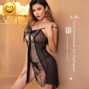 Conjunto de Lencería Femenina de 2 Piezas, Ropa de Dormir, Body de Malla Transparente, Encaje, Material de Lino Transpirable, Bordado, Tejido de Punto - Product Image 4