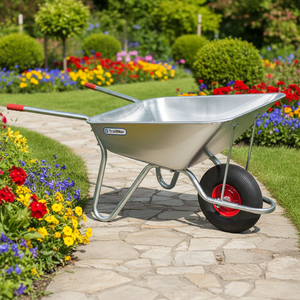 Brouette de jardin en métal prégalvanisé 101L avec jante métallique et roue à roulement à billes pour le béton et les travaux de construction - Product Image 2