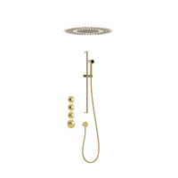 Robinet de douche thermostatique encastré de luxe en laiton brossé pour villa moderne, quatre fonctions, avec barre coulissante et poignée unique