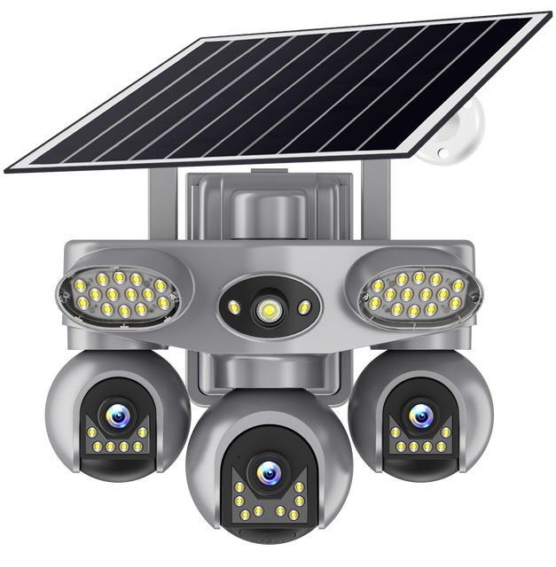 Outdoor Waterproof Solar AOV Camera Human Tracking 6MP 3 PTZ Lens 2 Way Audio Motion Detection 24 Hour Recording