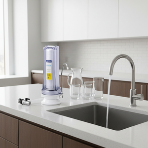 Filtre à eau manuel pour comptoir de cuisine, à robinet unique, avec cartouches de charbon actif et de sédiments (matériau PP) - Product Image 2