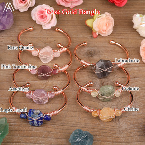 กำไลข้อมือลวดทองคำขาวชุบทองคำขาวประดับด้วยหินซิทรินควอตซ์ธรรมชาติรูปทรงก้อน - Product Image 4