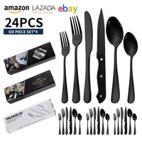 Vente chaude 24pcs Portable En Acier Inoxydable Vaisselle Ensemble À La Main Lame Couteau Ensemble avec Multifonctionnel Conception Ergonomique