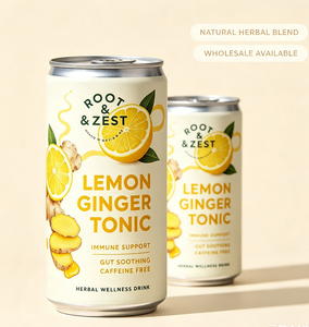 Bebida Carbonatada Saludable y Baja en Azúcar con Sabor a Jugo de Frutas, Limón, Jengibre y Miel, Marca Privada OEM para Fábricas de Bebidas - Product Image 1
