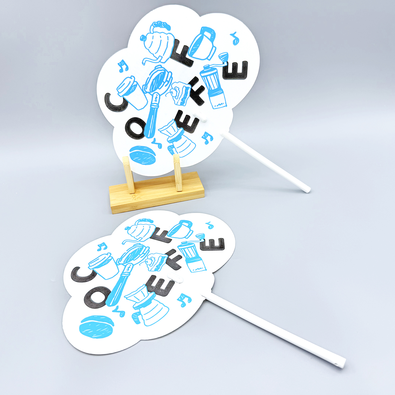Summer Cute DIY Cartoon Portable Hand Held Fan Custom Logo and Design PET Plastic Hand Fan for Advertising