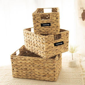 Vente en gros <span class=keywords><strong>de</strong></span> paniers <span class=keywords><strong>de</strong></span> rangement décoratifs en paille tissée avec logo personnalisé pour le stockage des aliments en jacinthe d'eau <span class=keywords><strong>de</strong></span> saule panier <span class=keywords><strong>de</strong></span> rangement rectangulaire - Product Image 3