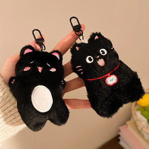 Juguete de Peluche Suave al por Mayor, Peluche de Gato Negro con Ojos Grandes, Lindo y Animado, Colgante para Llavero, Decoración para Bolsos - Product Image 1