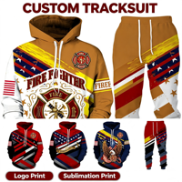 Ensemble de survêtement pour homme avec impression 3D de pompier, drapeau américain et aigle, sweat-shirt à capuche et pantalon de survêtement, ensemble 2 pièces, streetwear, jogging à capuche