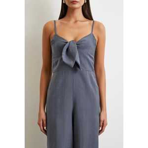 Mono minimalista de cintura alta con tirantes, gris, de lino y algodón, transpirable, para uso diario de mujer - Product Image 2