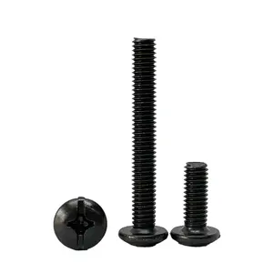 Parafuso de cabeça de treliça M6 preto para máquina de fábrica, parafuso de cogumelo grande, parafuso Phillips plano