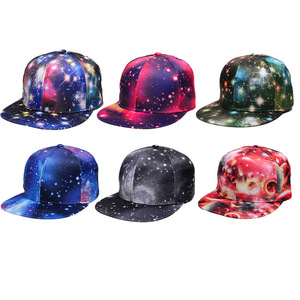Gorras Personalizadas de 6 Paneles Ajustables, Diseño de Galaxia Azul Cielo Estrellado, Estilo Hip Hop Urbano Americano, Gorra de Visera Plana para Unisex - Product Image 1
