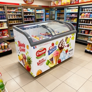 Congélateur vitrine commercial pour crèmes glacées 300L-600L, congélateur coffre à vitre incurvée pour supermarché, certifié CE/CB, directement de l'usine - Product Image 6