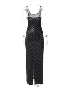 Women's <b>Spaghetti</b> <b>Strap</b> Polka Dot Maxi Dress Dot Print Bodycon Gown With Back Slit for Casual & Party Wear Dresses Fashion - Product Image 6