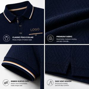 Polo Bordado Personalizado con Logotipo, Polo de Jacquard Texturizado para Hombre, Cuello en Contraste, Bolsillo en el Pecho, Bordado, Venta al Por Mayor, OEM, ODM - Product Image 3