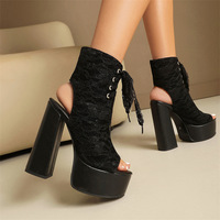 Tendance 2026 Bottines à talons hauts pour femmes, style Gothique Punk, à lacets et bout ouvert, pour Festival, Cosplay et usage décontracté, Support OEM ODM, Vente en gros