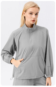 Felpa autunno e inverno collo in piedi mezza cerniera asciugatura rapida traspirante a maniche lunghe ampio sportivo Casual Top da donna - Product Image 4