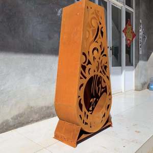 Cheminée moderne autoportante à bois avec rangement, utilisable en intérieur et en extérieur, en acier Corten et finition noire. - Product Image 5